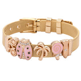 Stainless Steel Mesh Bracelet with Ladybug and Lollipop Charm