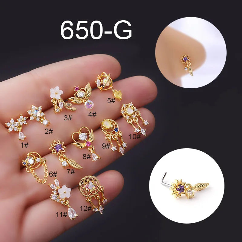 Flower Tassels CZ Nose Stud 20G Indian Piercing