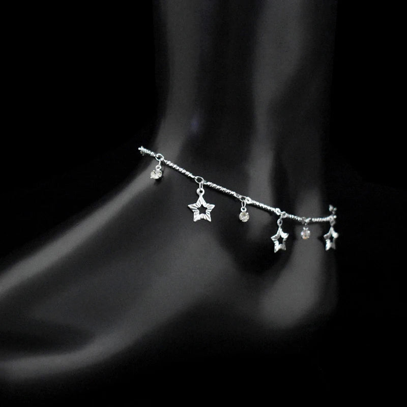 Rhinestone Beach Silver Plated Anklet Star CZ Foot Chain