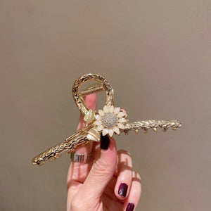 Alloy Cross Ribbon Texture Rhinestone Sunflower Hair Clips