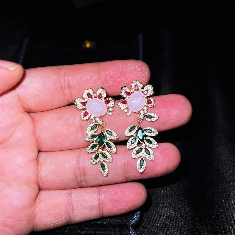 Leaf Earrings S925 Silver Needle Zircon Earrings
