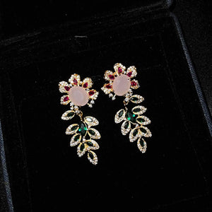 Leaf Earrings S925 Silver Needle Zircon Earrings