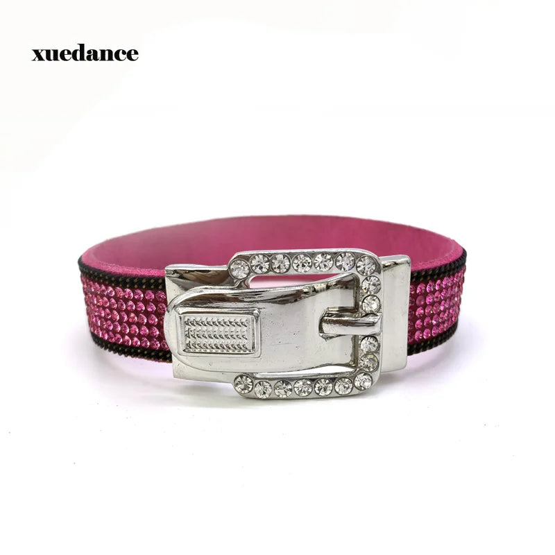 Leather Wrap Wristband Cuff Punk Crystal Rhinestone Bracelet Bangles