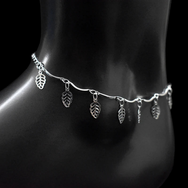 925 Sterling Silver Leaf Pendant Anklet Bracelet For Women