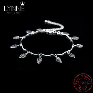 925 Sterling Silver Leaf Pendant Anklet Bracelet For Women