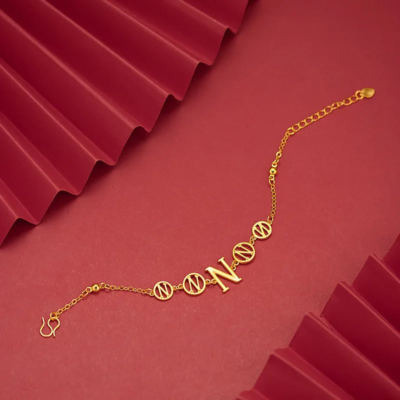 Vintage 18k Letter Pendant Bracelet Woman Jewelry