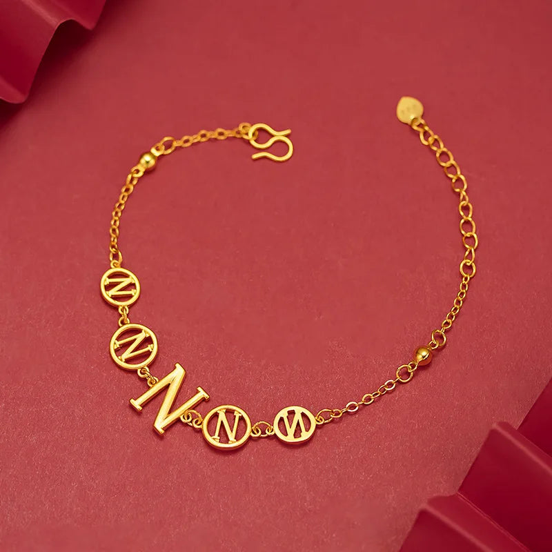 Vintage 18k Letter Pendant Bracelet Woman