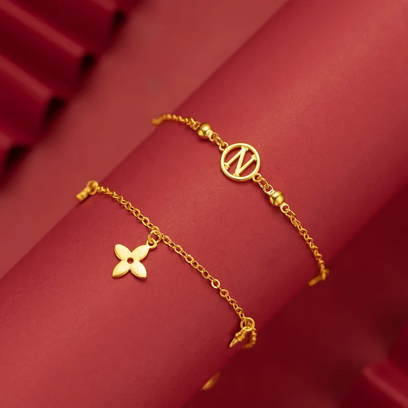 Letter Star Pendant Bracelet Vintage 18K Jewelry Accessories