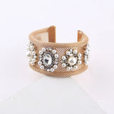 Metal Mesh Pearl Rhinestone Bracelet for Ladies