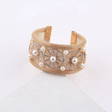 Metal Mesh Pearl Rhinestone Bracelet for Ladies