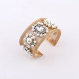 Metal Mesh Pearl Rhinestone Bracelet for Ladies