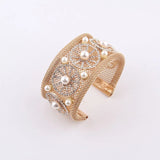 Metal Mesh Pearl Rhinestone Bracelet for Ladies