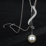 Geometric Pearl Sweater Chain Zircon Crystal Necklace