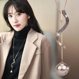 Geometric Pearl Sweater Chain Zircon Crystal Necklace
