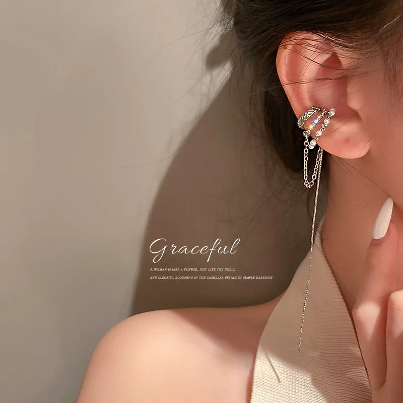 Long Tassel Butterfly Ear Cuffs Earrings Ear Clips Ear Wrap Around Earrings