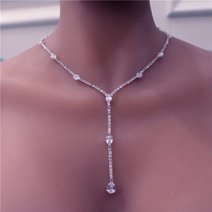 Long Tassel Necklace Rhinestone Choker Bridal Wedding Statement Chain Y Necklace
