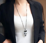 Owl Pendant Rhinestone Sweater Chain Necklace for Woman