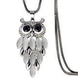 Owl Pendant Rhinestone Sweater Chain Necklace for Woman
