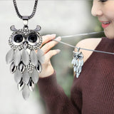 Owl Pendant Rhinestone Sweater Chain Necklace for Woman