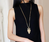Owl Pendant Rhinestone Sweater Chain Necklace for Woman
