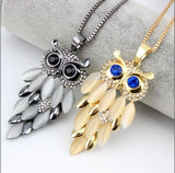 Owl Pendant Rhinestone Sweater Chain Necklace for Woman
