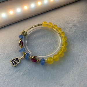 Yellow Jade Stone Pendant Bracelet 8mm Beads Lady Birthday Gift