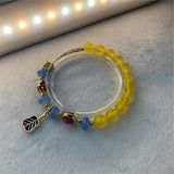 Yellow Jade Stone Pendant Bracelet 8mm Beads Lady Birthday Gift