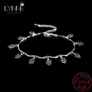 Lucky Clover&Leaf Pendant Anklets 925 Sterling Silver Bohemia Beach Charm