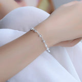 925 Silver Frosted Bead Chain Plum Bracelet
