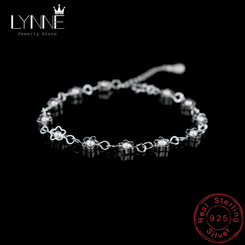 925 Silver Frosted Bead Chain Plum Bracelet