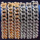 12mm Iced Out Cuban Link Chain Bracelet Silver Bling Rhinestone Jewelry