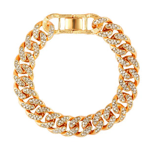 12mm Iced Out Cuban Link Chain Bracelet Silver Bling Rhinestone Jewelry