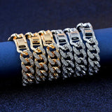 12mm Iced Out Cuban Link Chain Bracelet Silver Bling Rhinestone Jewelry