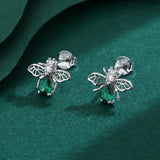 Butterfly Emerald Lady's Stud Earrings S925 Original Sterling Silver Jewelry