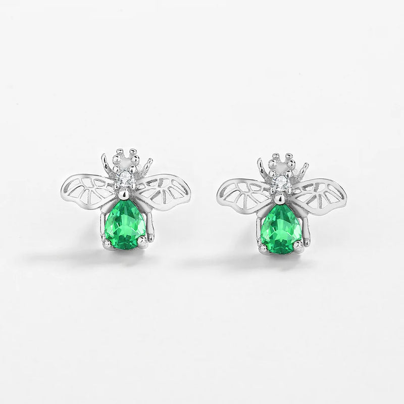 Butterfly Emerald Lady's Stud Earrings S925 Original Sterling Silver Jewelry