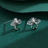 Butterfly Emerald Lady's Stud Earrings S925 Original Sterling Silver Jewelry