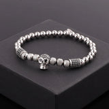 Men's CZ Pave Skull Charm Stainless Steel Stretch Bracelet