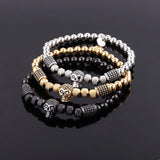 Men's CZ Pave Skull Charm Stainless Steel Stretch Bracelet