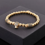 Men's CZ Pave Skull Charm Stainless Steel Stretch Bracelet