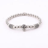 Men's CZ Pave Skull Charm Stainless Steel Stretch Bracelet