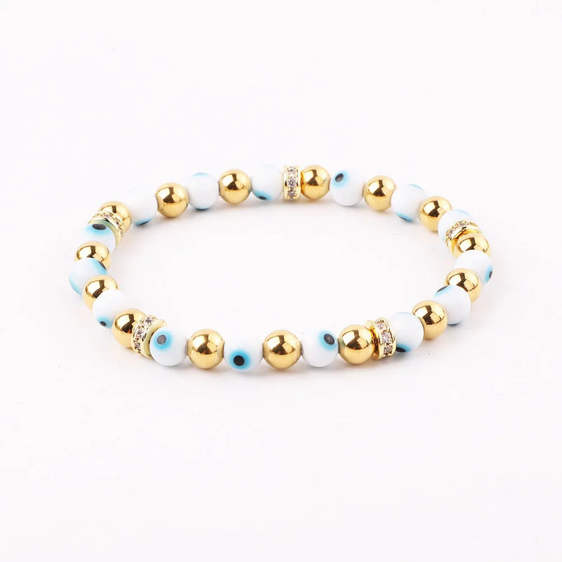 Pave Spacers Evil Eye Bracelet Stainless Steel Lucky