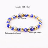 Pave Spacers Evil Eye Bracelet Stainless Steel Lucky