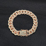 Silver Iced Cuban Link Chain Bracelet Rhinestone Jewelry