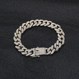 Silver Iced Cuban Link Chain Bracelet Rhinestone Jewelry