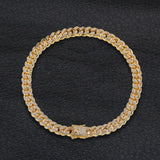 Silver Iced Cuban Link Chain Bracelet Rhinestone Jewelry