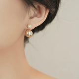 Champagne Pearl Zirconia Ball Earrings