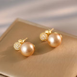 Champagne Pearl Zirconia Ball Earrings