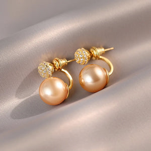 Champagne Pearl Zirconia Ball Earrings
