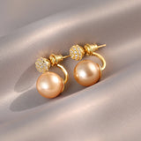 Champagne Pearl Zirconia Ball Earrings