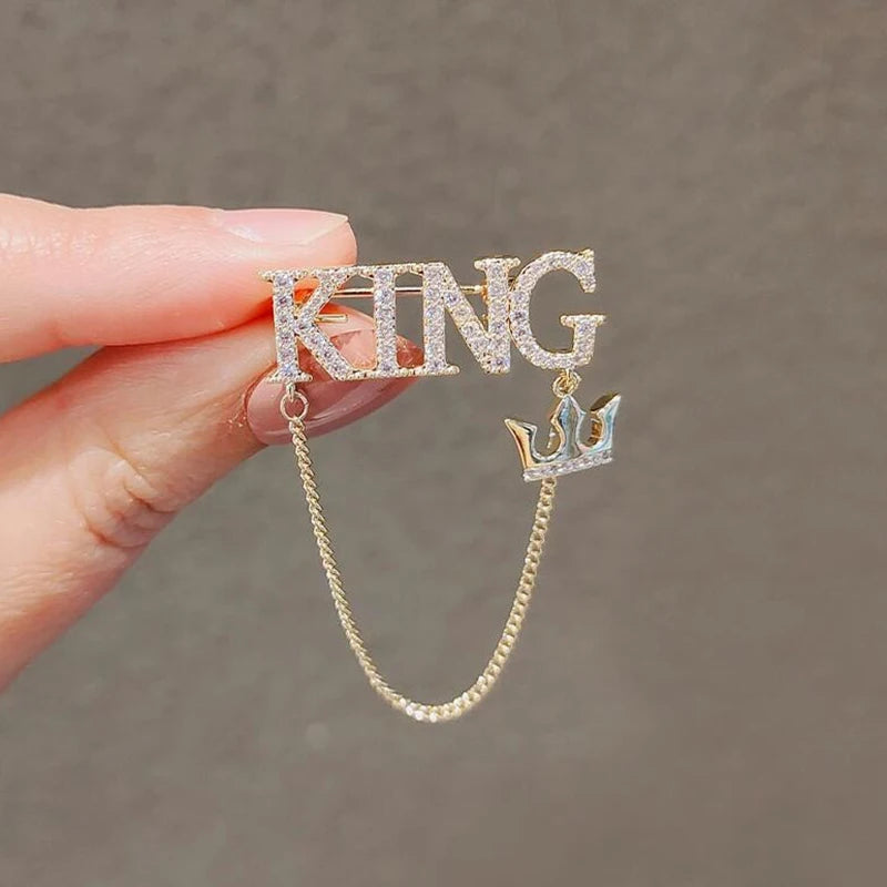 Men Women Brooch Letter King Sweater Coat Accessories Pin